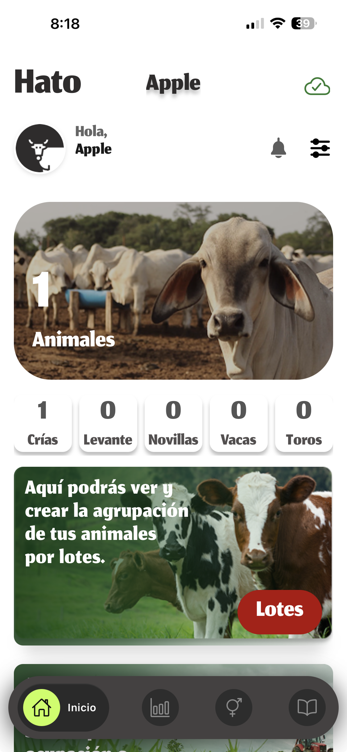 Captura de la app Hato: inventario y gestión ganadera en el móvil