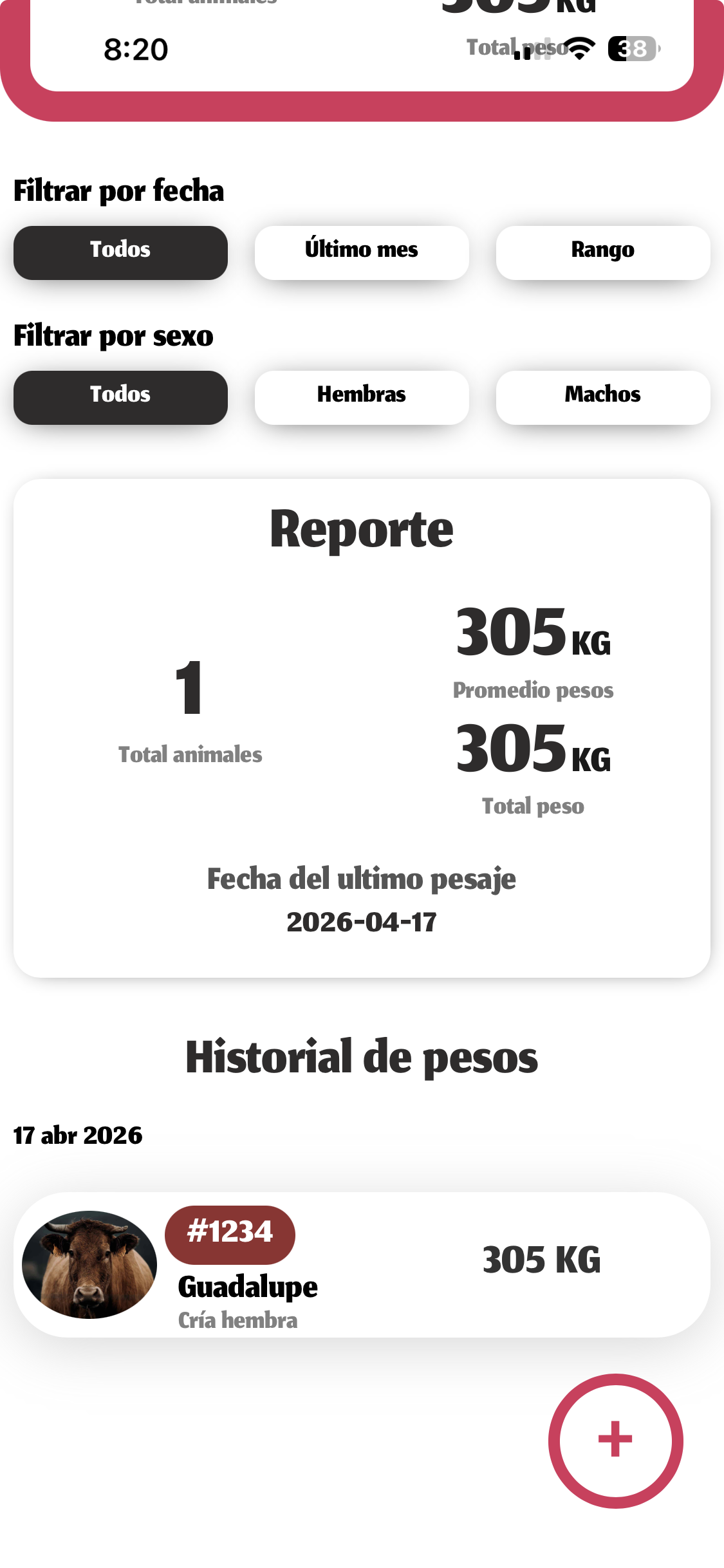 Hato app: Reporte de pesos