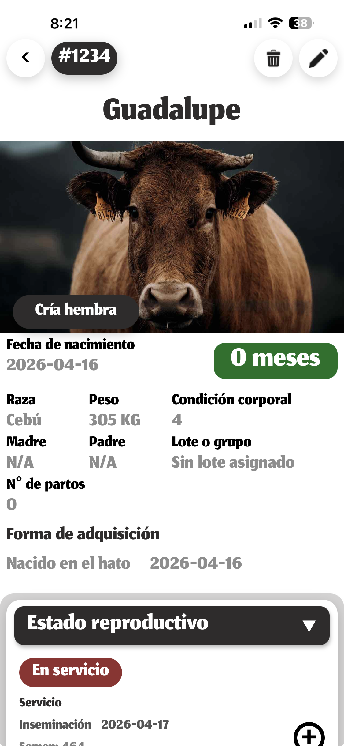Hato app: Ficha del animal